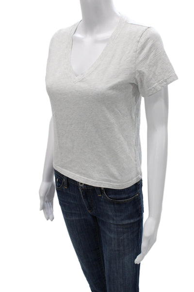 TNA Womens Cropped V Neck Cotton Short Sleeve T Shirt Gray Size XS
