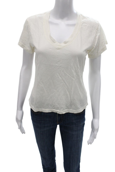 Perfect White Tee Women Basic White V-Neck T-Shirt Short Sleeve Size XS