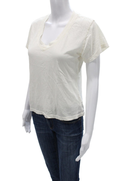 Perfect White Tee Women Basic White V-Neck T-Shirt Short Sleeve Size XS