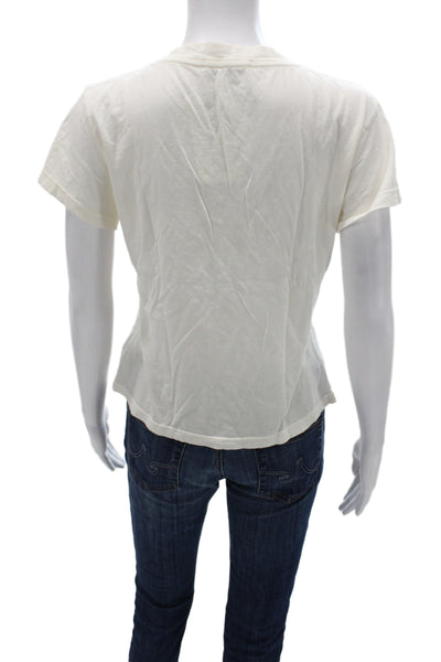 Perfect White Tee Women Basic White V-Neck T-Shirt Short Sleeve Size XS