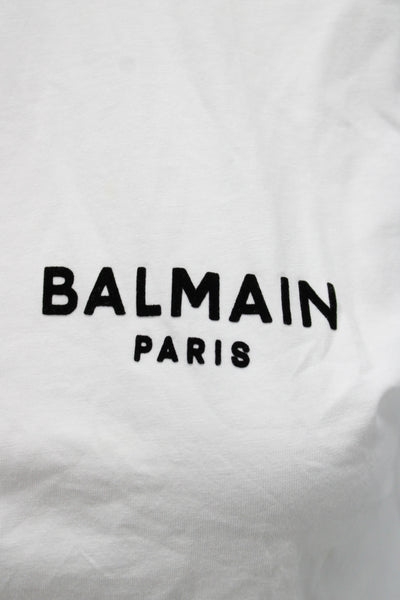 Balmain Womens Cropped Crew Neck Graphic Cotton T-Shirt White Size XS