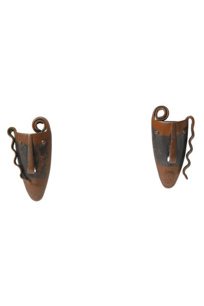 Frank Rebajes Womens Vintage Copper Mask Clip-On Earrings