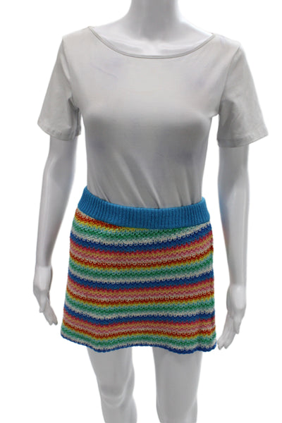 Alanui Womens Blue Striped Cotton Mini Skirt Size L