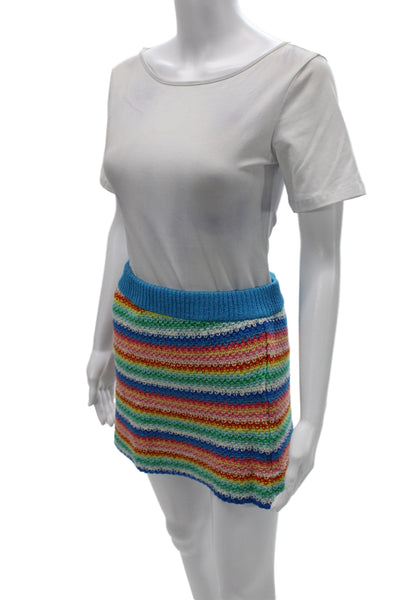 Alanui Womens Blue Striped Cotton Mini Skirt Size L