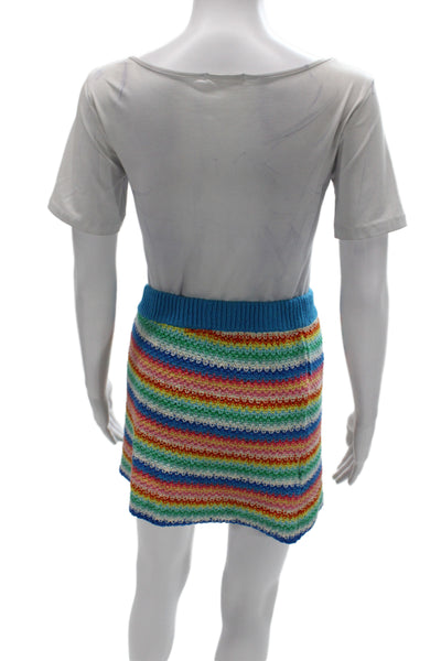 Alanui Womens Blue Striped Cotton Mini Skirt Size L