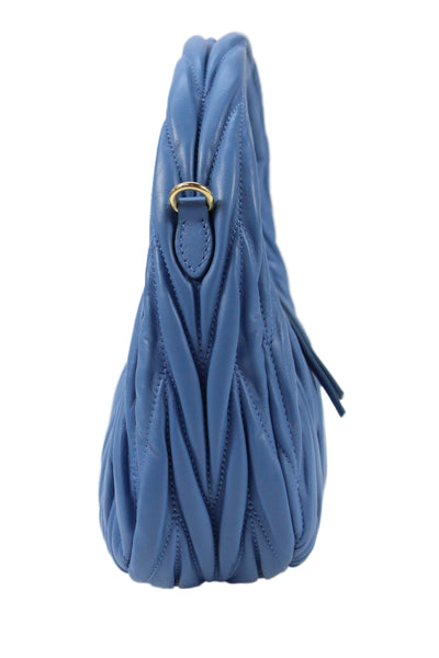 Miu Miu Womens Logo Front Matelasse Nappa Leather Mini Hobo Handbag Wave Blue