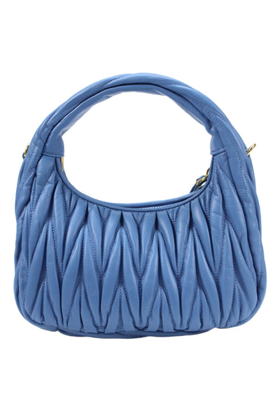 Miu Miu Womens Logo Front Matelasse Nappa Leather Mini Hobo Handbag Wave Blue