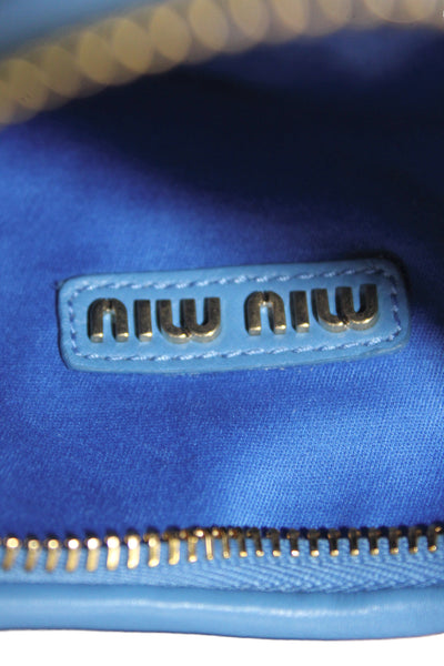 Miu Miu Womens Logo Front Matelasse Nappa Leather Mini Hobo Handbag Wave Blue
