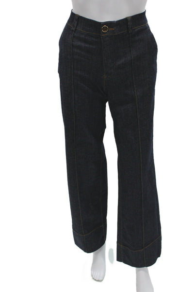 Zara Womens Denim Button Down Puffy Sleeves Shirt Pant Set Blue Size Extra Small