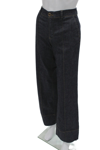 Zara Womens Denim Button Down Puffy Sleeves Shirt Pant Set Blue Size Extra Small