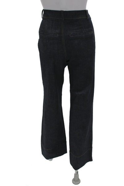 Zara Womens Denim Button Down Puffy Sleeves Shirt Pant Set Blue Size Extra Small