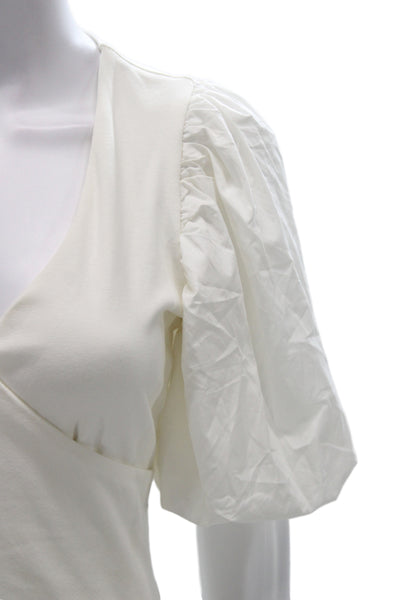 Maeve Anthropologie Women White V-Neck Short Sleeve Blouse Cotton Size XS