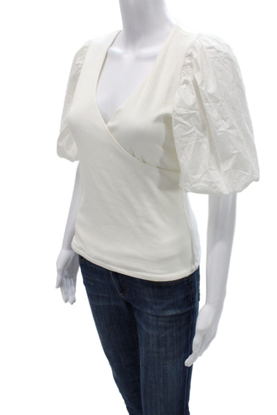 Maeve Anthropologie Women White V-Neck Short Sleeve Blouse Cotton Size XS