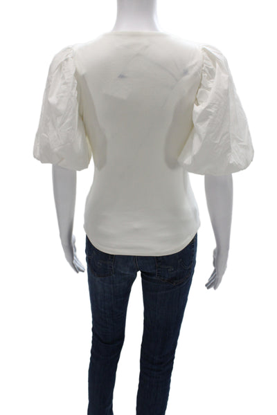 Maeve Anthropologie Women White V-Neck Short Sleeve Blouse Cotton Size XS