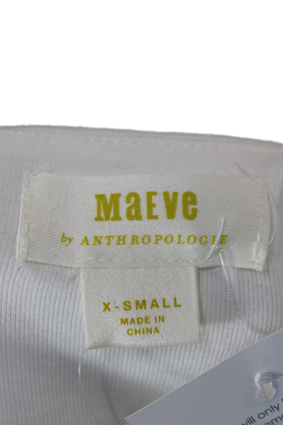 Maeve Anthropologie Women White V-Neck Short Sleeve Blouse Cotton Size XS