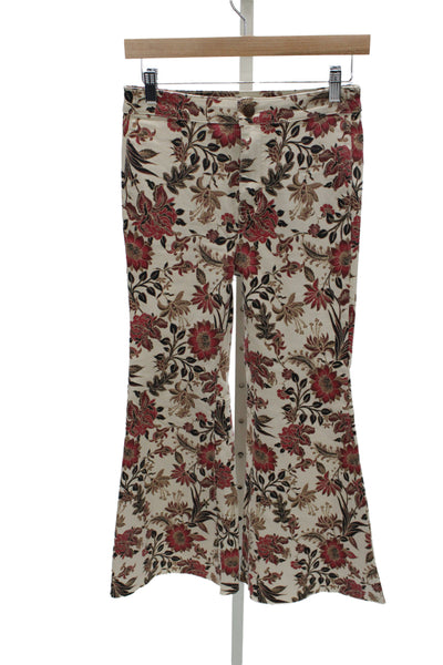 We The Free Womens Beige Floral High Rise Pants Bohemian Zip Size 26