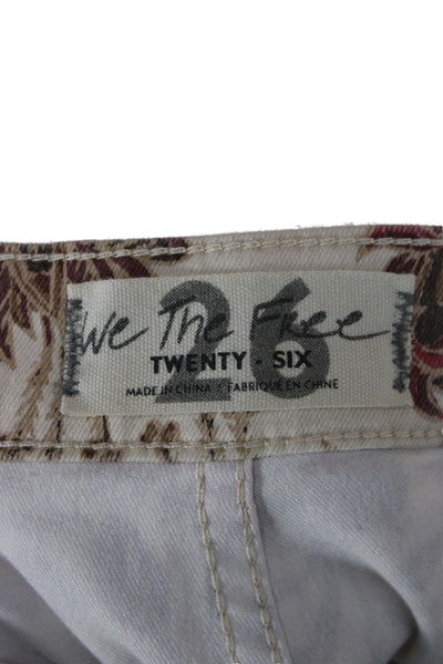 We The Free Womens Beige Floral High Rise Pants Bohemian Zip Size 26