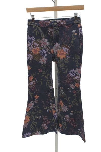 We The Free Womens Dark Blue Floral High Rise Button Jeans Bohemian Size 26