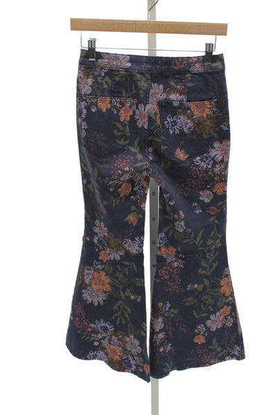We The Free Womens Dark Blue Floral High Rise Button Jeans Bohemian Size 26