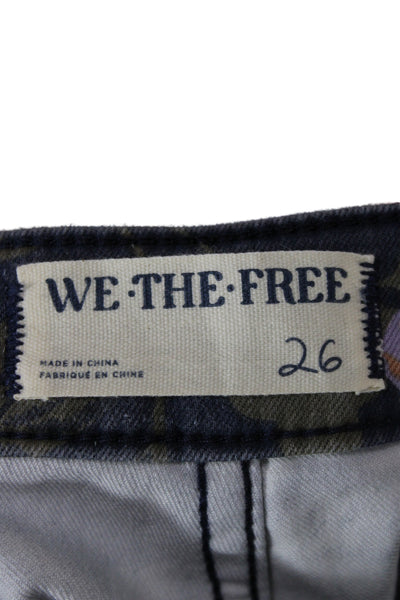 We The Free Womens Dark Blue Floral High Rise Button Jeans Bohemian Size 26