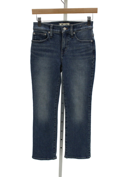 Zara Woman Women Cropped Straight Dark Blue Denim Floral Bird Jeans Size 2