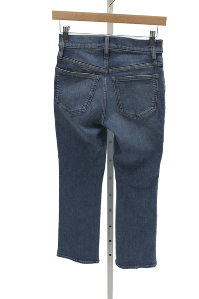 Zara Woman Women Cropped Straight Dark Blue Denim Floral Bird Jeans Size 2