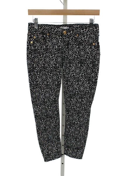 7 For All Mankind Womens Cropped Black Floral Pants Size 25