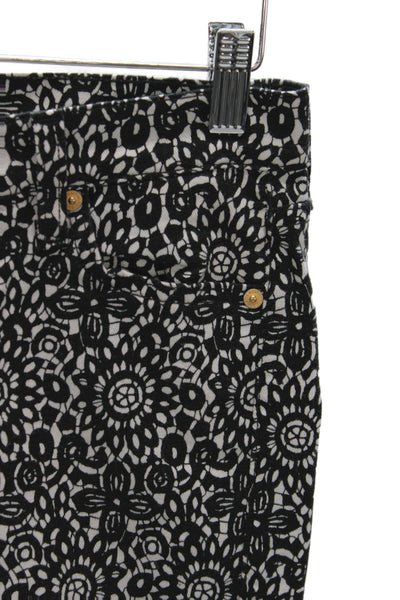 7 For All Mankind Womens Cropped Black Floral Pants Size 25