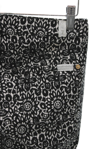 7 For All Mankind Womens Cropped Black Floral Pants Size 25