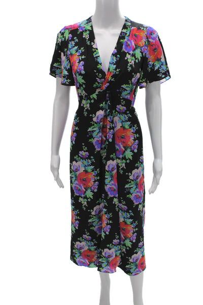 Nanette Lepore Women Wrap Dress Black Silk V Neck Short Sleeve Size 6