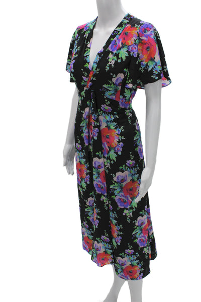 Nanette Lepore Women Wrap Dress Black Silk V Neck Short Sleeve Size 6