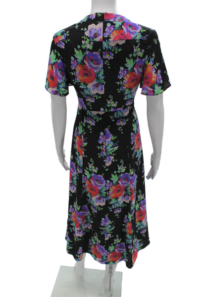 Nanette Lepore Women Wrap Dress Black Silk V Neck Short Sleeve Size 6