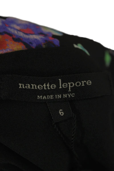 Nanette Lepore Women Wrap Dress Black Silk V Neck Short Sleeve Size 6