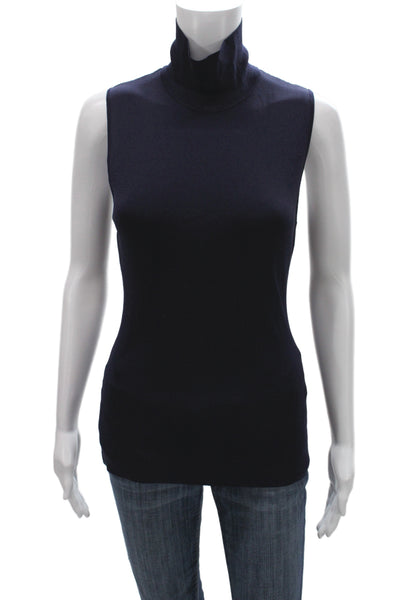 BCBG Max Azria Women Dark Blue Basic Sleeveless Turtleneck Tank Size S