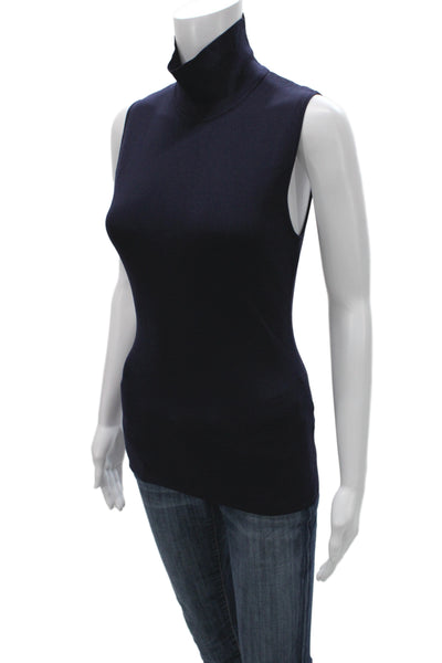 BCBG Max Azria Women Dark Blue Basic Sleeveless Turtleneck Tank Size S