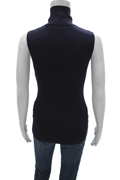 BCBG Max Azria Women Dark Blue Basic Sleeveless Turtleneck Tank Size S