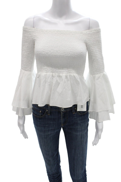 Amanda Uprichard Womens Bohemian White Cotton Long Sleeve Blouse Size 0P