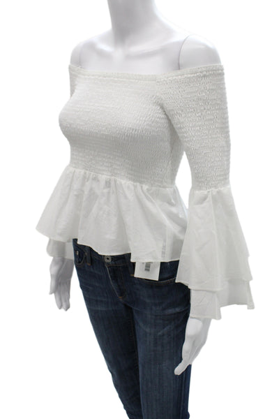 Amanda Uprichard Womens Bohemian White Cotton Long Sleeve Blouse Size 0P