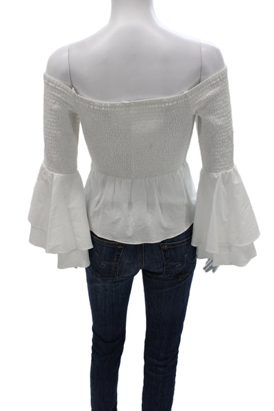 Amanda Uprichard Womens Bohemian White Cotton Long Sleeve Blouse Size 0P