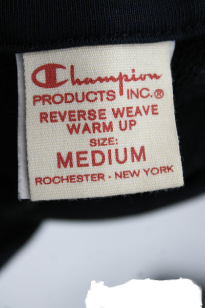 Champion Women Pullover Hoodie Black Graphic Drawstring Cotton Blend Size M