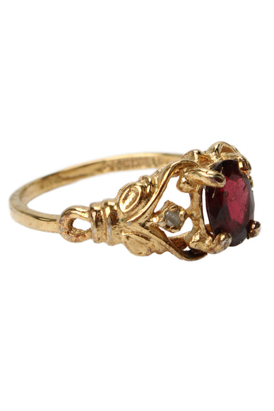 Gio Lind Womens Vintage 14K Y Gold Plated Garnet + Diamond Ring Sz 8.25