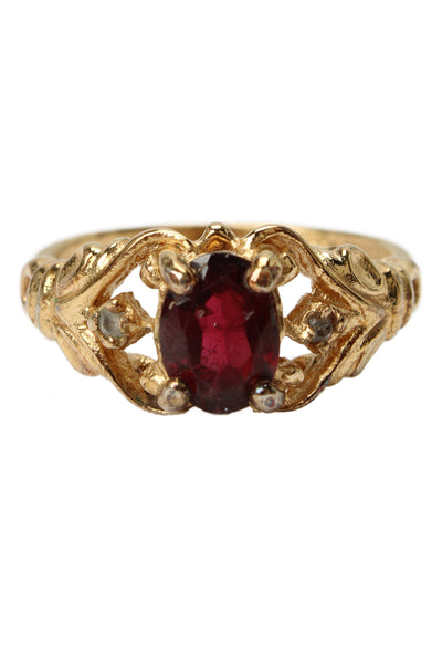 Gio Lind Womens Vintage 14K Y Gold Plated Garnet + Diamond Ring Sz 8.25