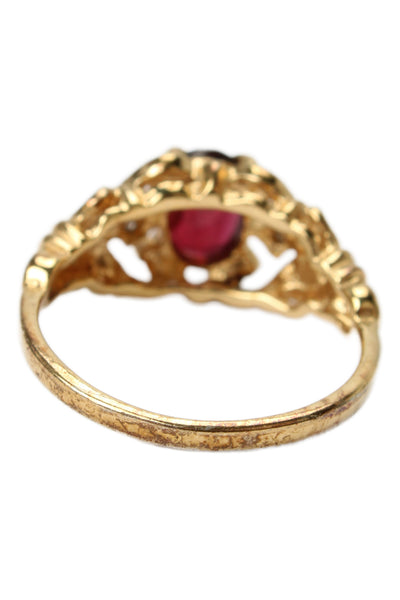 Gio Lind Womens Vintage 14K Y Gold Plated Garnet + Diamond Ring Sz 8.25