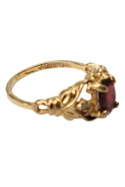 Gio Lind Womens Vintage 14K Y Gold Plated Garnet + Diamond Ring Sz 8.25