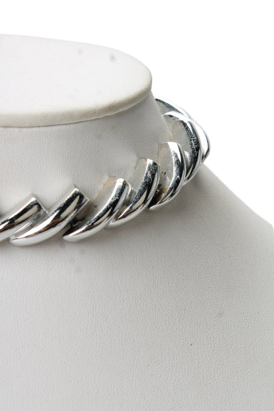 Designer Womens Vintage Silver Tone San Marco Style Collar Necklace 16"