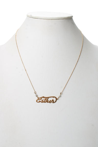 Designer Womens 13K Y Gold Pearl Accent Esther Nameplate Necklace 20" 2.6g