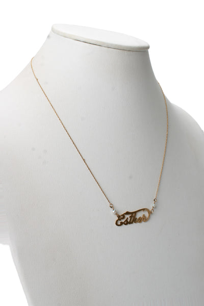 Designer Womens 13K Y Gold Pearl Accent Esther Nameplate Necklace 20" 2.6g