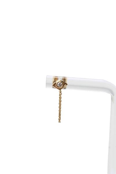 Designer Womens 14K Y Gold Diamond Evil Eye Chain Single Stud Earring .4g
