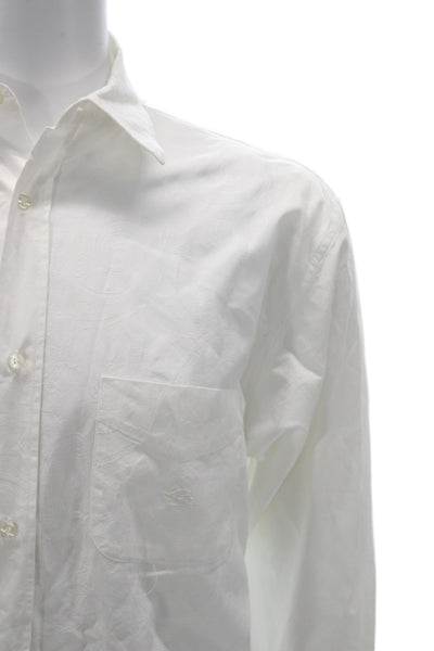 Etro Mens Long Sleeves Button Down Shirt White Cotton Size Extra Small