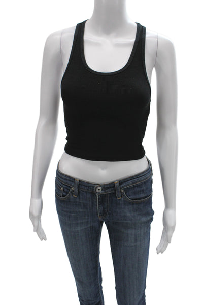 SPRWMN Womens Cropped Basic Tank Black Sleeveless Round Neck Size XS